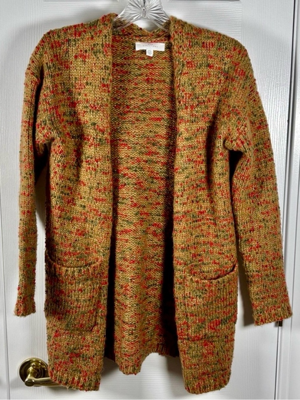 New Directions Open Front Cardigan Textured Chunky Knit Fall Brown Sweater PS